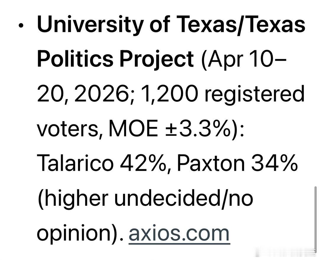 Texas联邦参议员选举，根据目前的民调，民主党候选人比Paxton支持率更高，