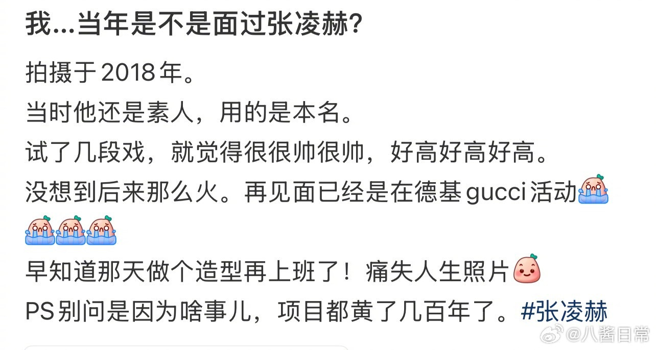网友分享18年张凌赫试戏时的照片我当年面过张凌赫​​​