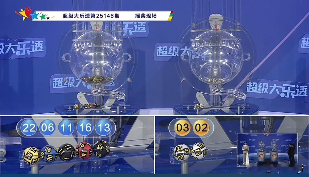 大乐透第25146期开奖号码新鲜出炉：前区06、11、13、16、22，后区02