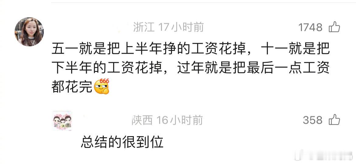 网友是懂总结的，怪不得钱还没捂热就花没了[跪了]​​​
