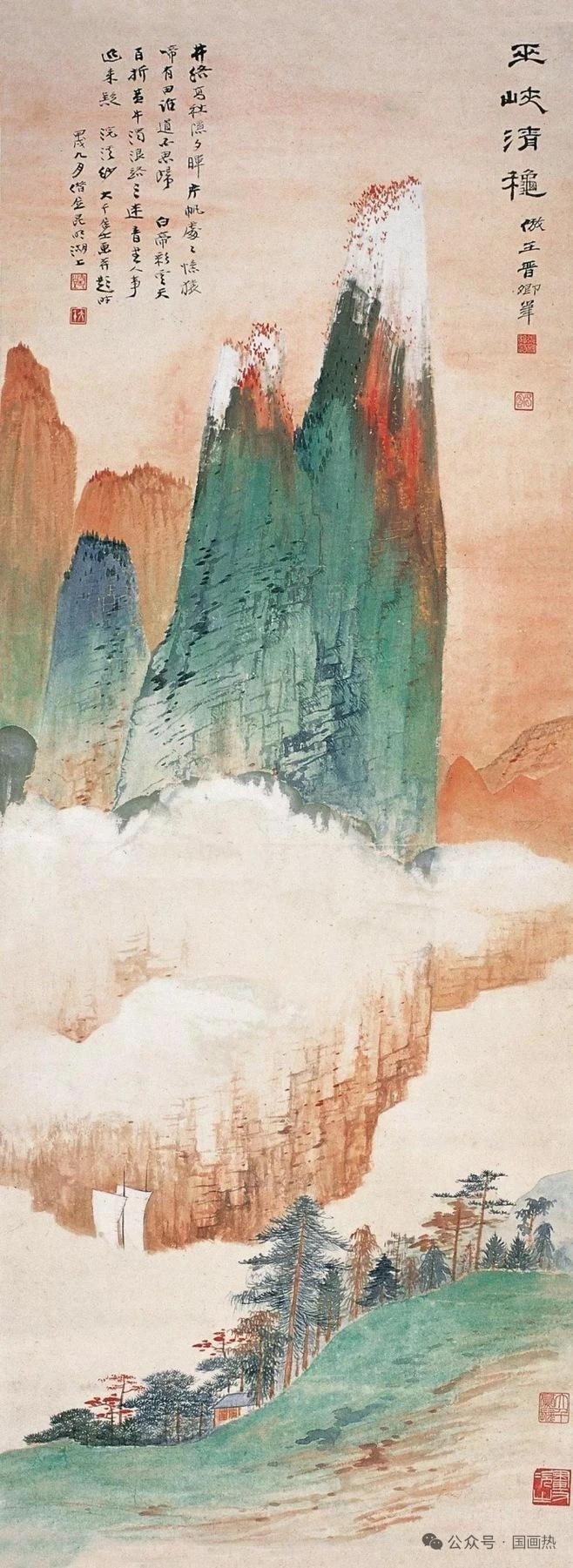 【晚年眼疾成就传世佳作？张大千泛舟画背后的冷门趣事】烟波江上，一叶扁舟，是中