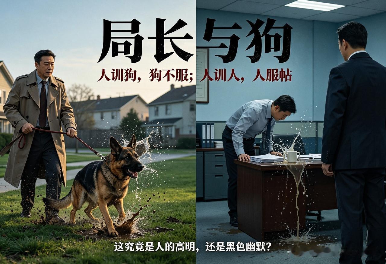 局长遛狗被甩一脸泥，回到办公室却拿捏所有人清晨小区遛弯，局长牵着德牧散步。