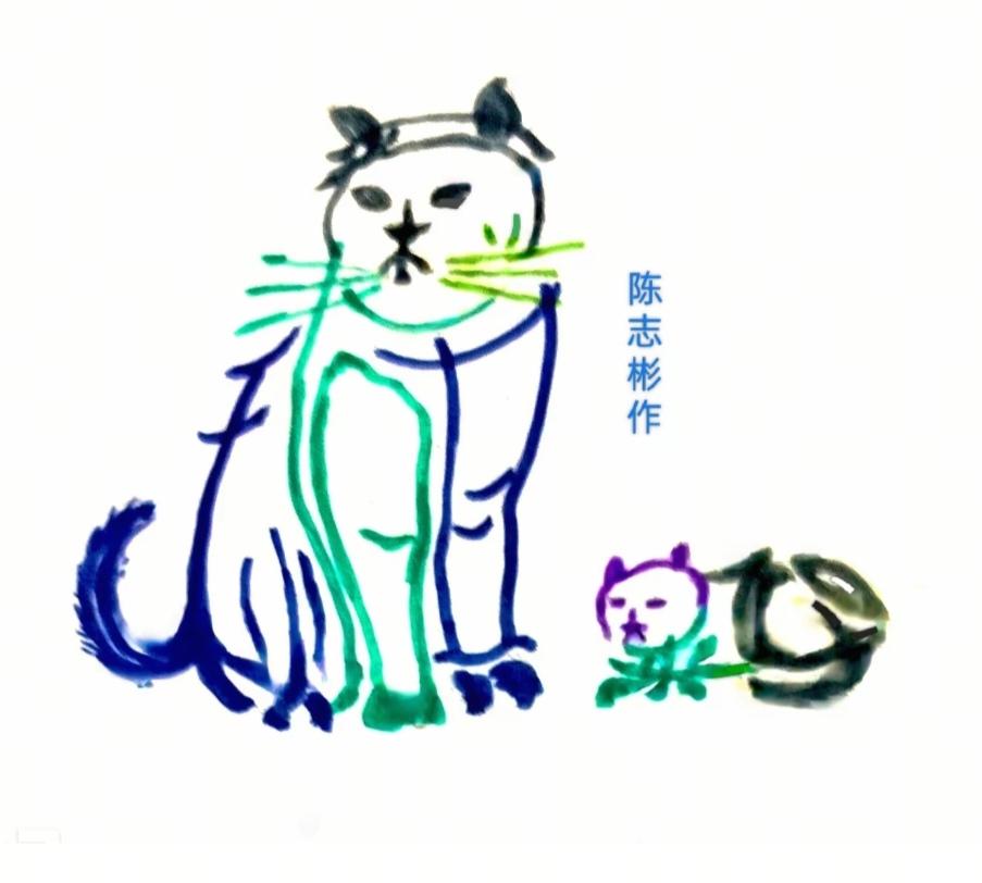 〔看图猜字〕图中画面真有趣；一个老猫和猫咪；母子身藏几个字；就等你来把它
