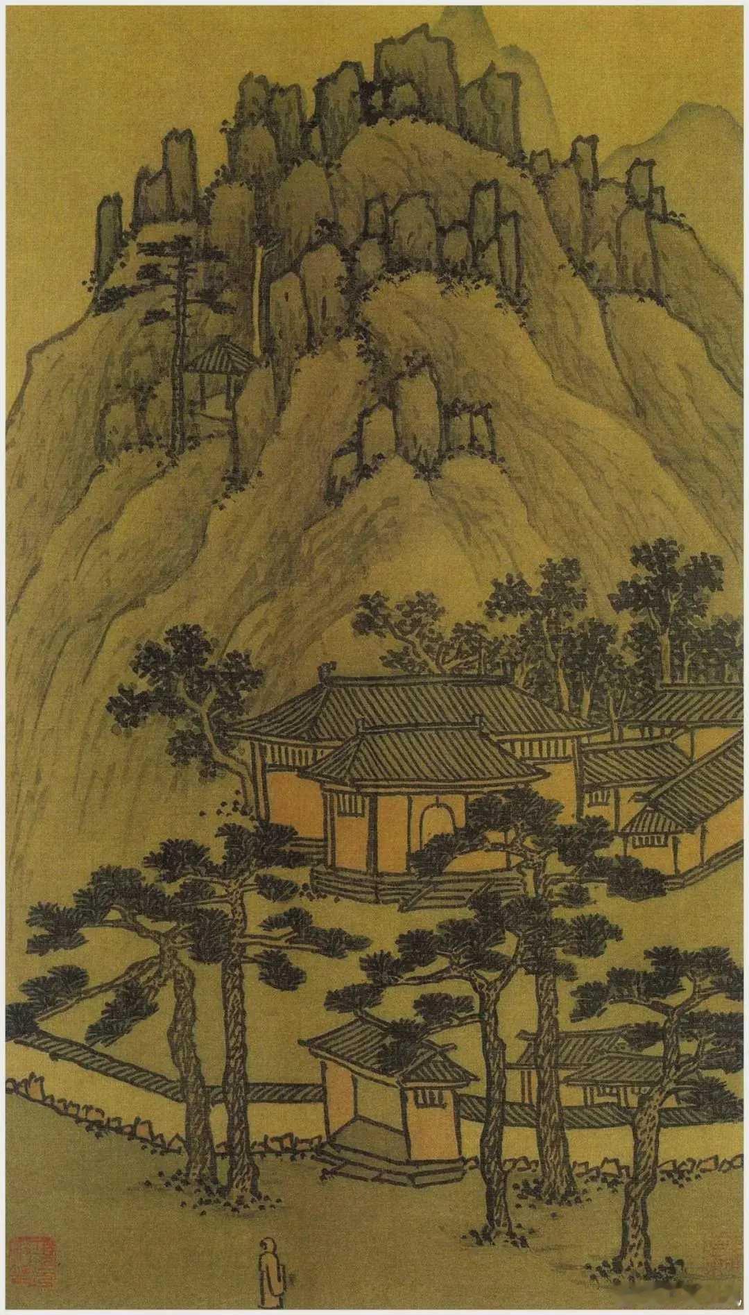 明沈周《两江名胜图册》。绘长江淮河两岸的名胜风景，画面撷取富有特征的景物，剪裁