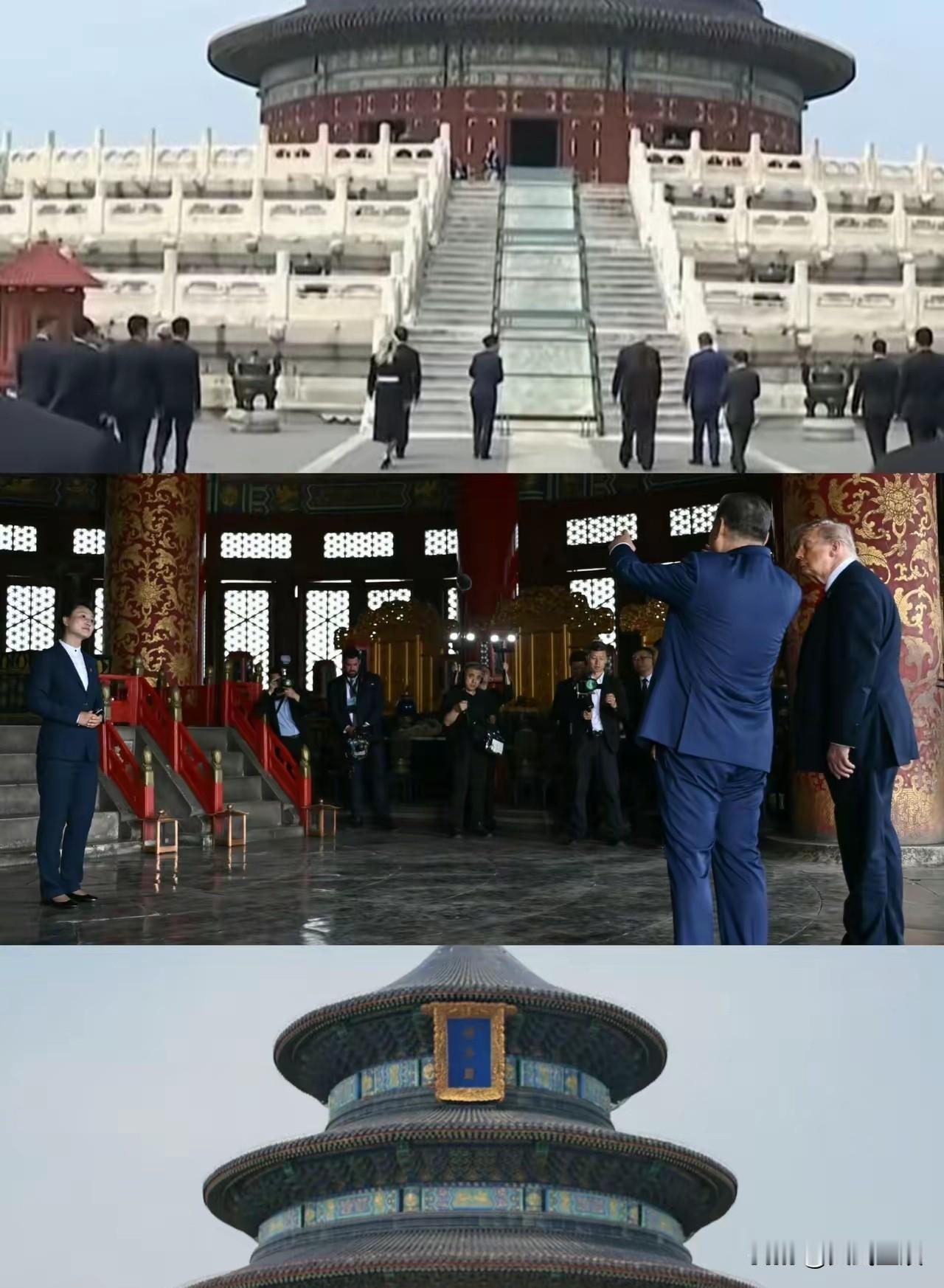 特朗普一行参访天坛，兴致勃勃！祈年殿蓝瓦金顶映天，从中可以感受古老的中华文明