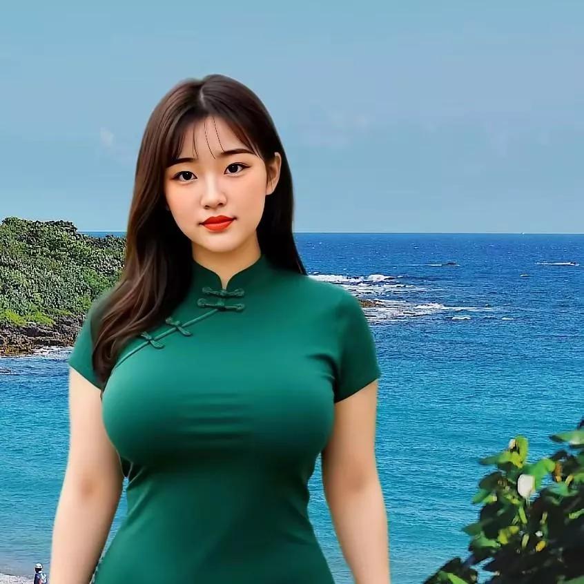 海边打卡！穿旗袍的少女与大海的美丽相遇！美女旗袍照旗袍溪畔写真旗袍风景海滨