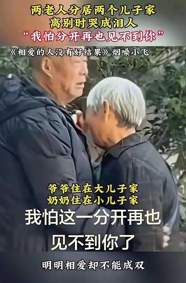 两个儿子相隔千里，这次分别，怕再也难以见面了。老俩口哭得难舍难分！
