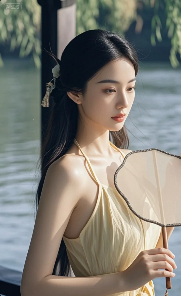 她站在湖边，不是风景，而是心动的理由