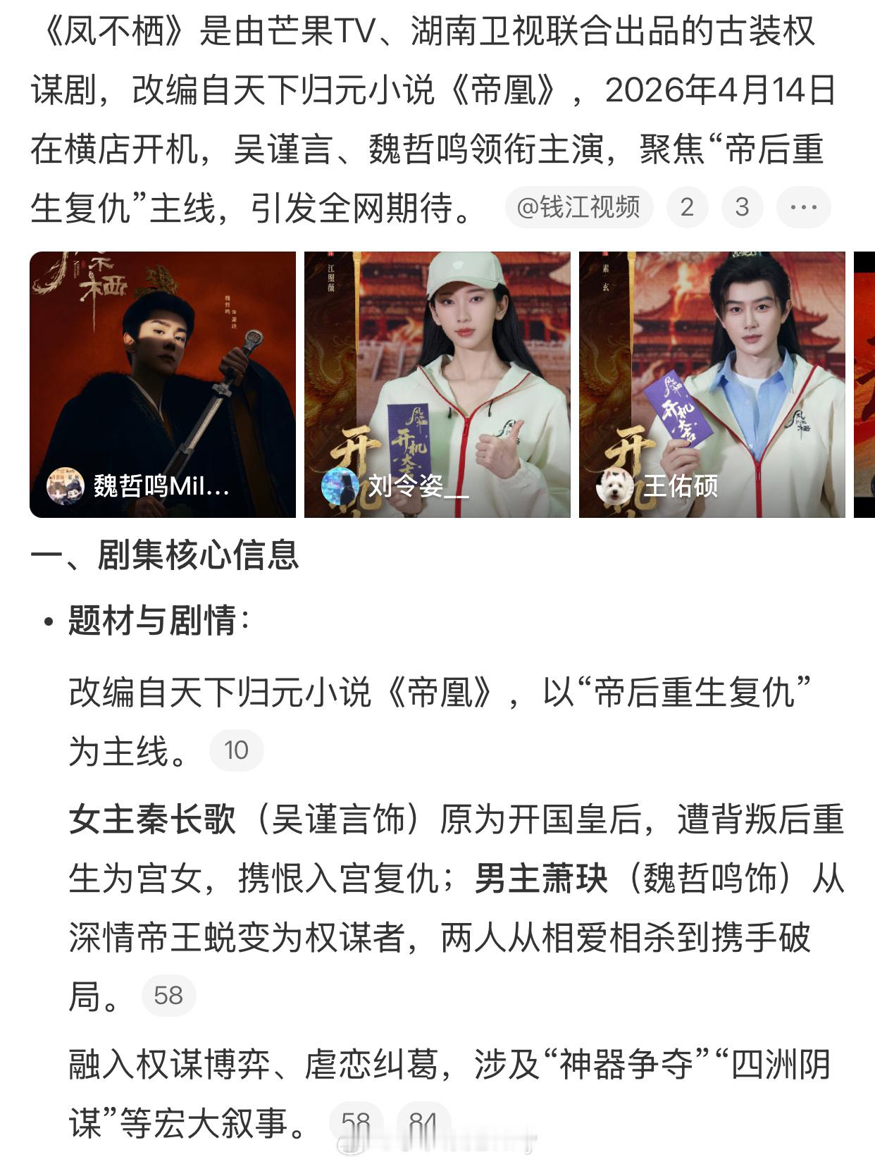 吴谨言魏哲鸣《凤不栖》海报，看着大事很妙，吴姐演大女主复仇文这块儿简直手拿把掐