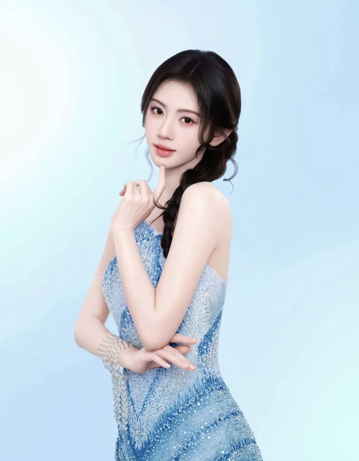 鞠婧祎冰蓝人鱼礼服，深海公主氛围感拉满[比心]娱乐明星