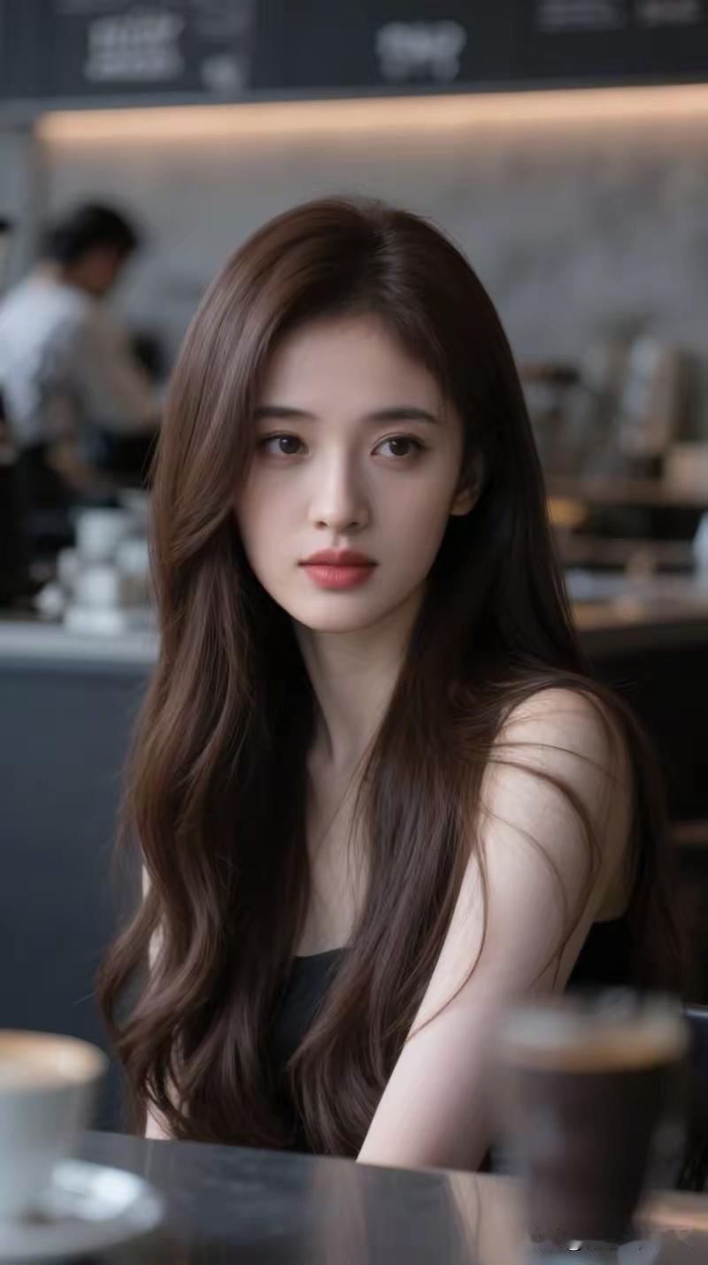 咖啡馆里，沉思的少女，静谧时光