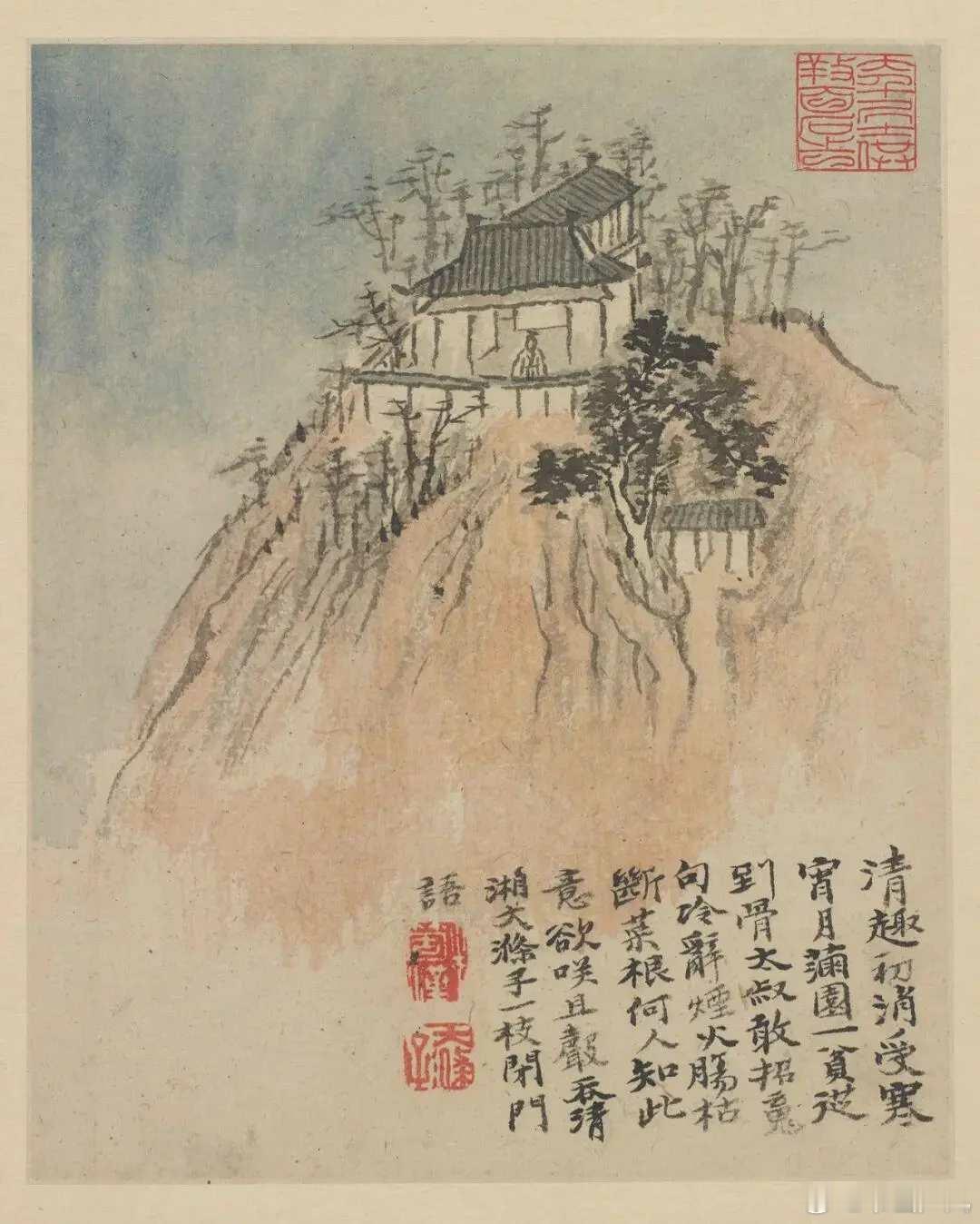 石涛《金陵怀古册》，计十二开，每开写金陵一景。用笔恣肆，水墨淋漓，色墨交融，是典