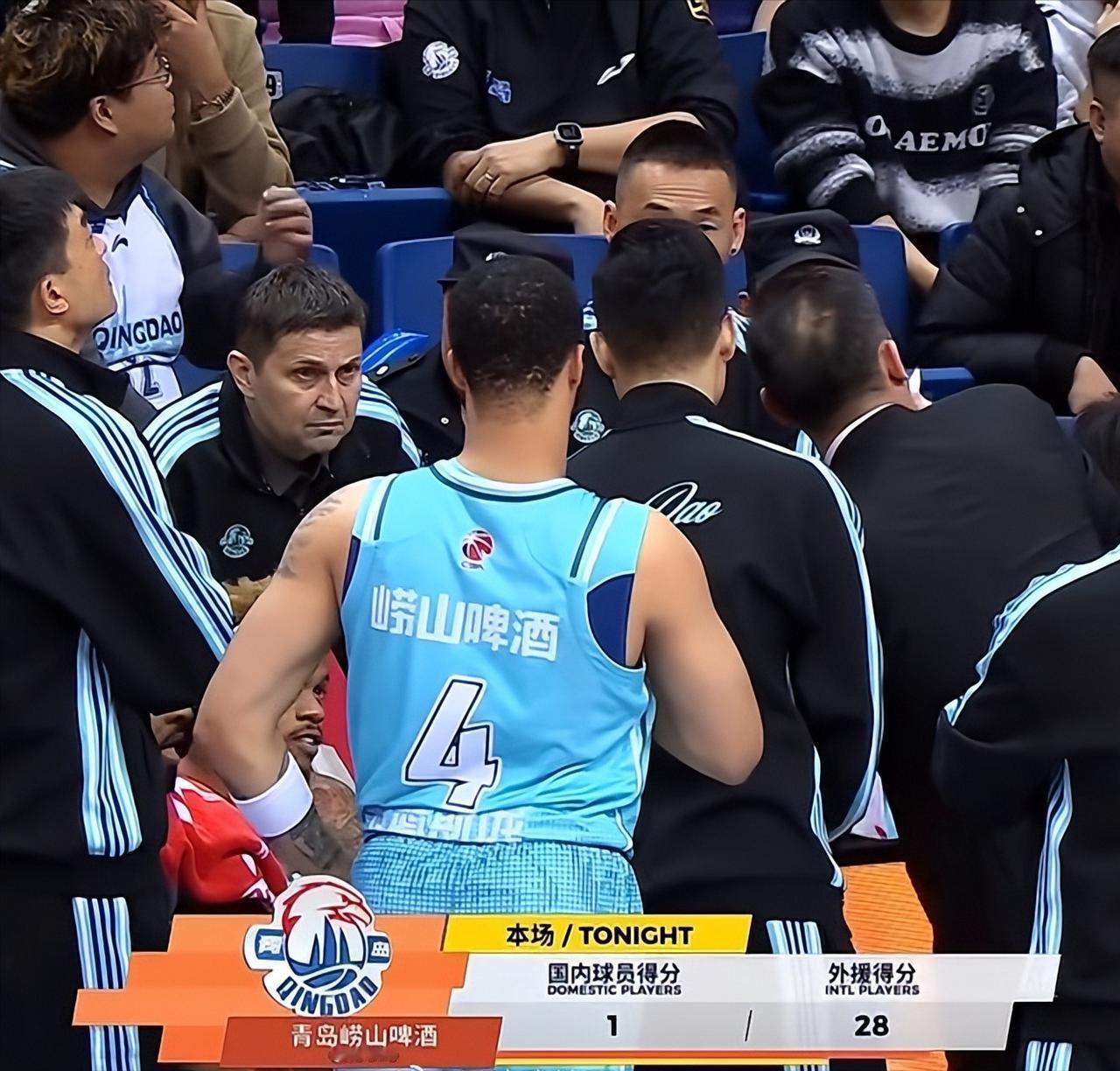 青岛男篮，半场球国内球员得了6分。半场结束，主场作战的青岛56:39领先南京