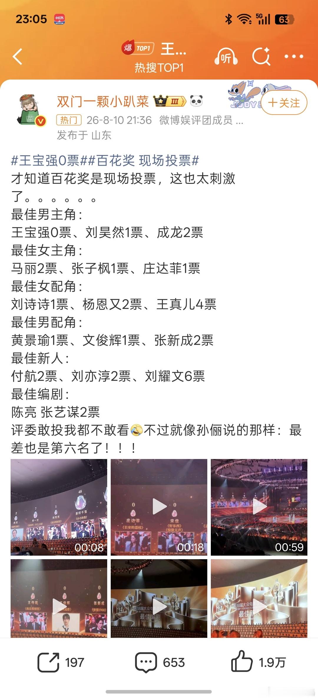 王宝强0票这个投票让演员也是很尴尬的