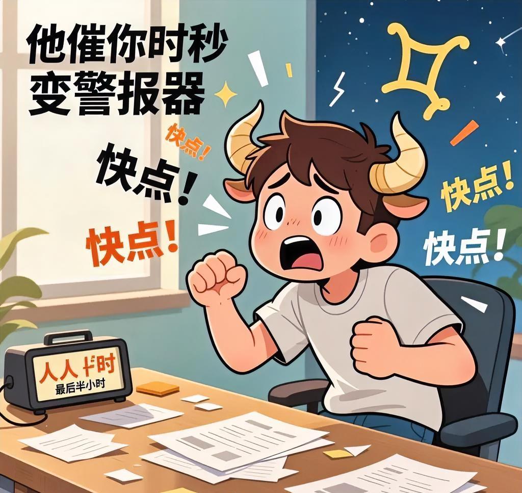 金牛座的拖延症：你催他时候，他纹丝不动，别急我有自己的节奏。他催你的时候：秒变人