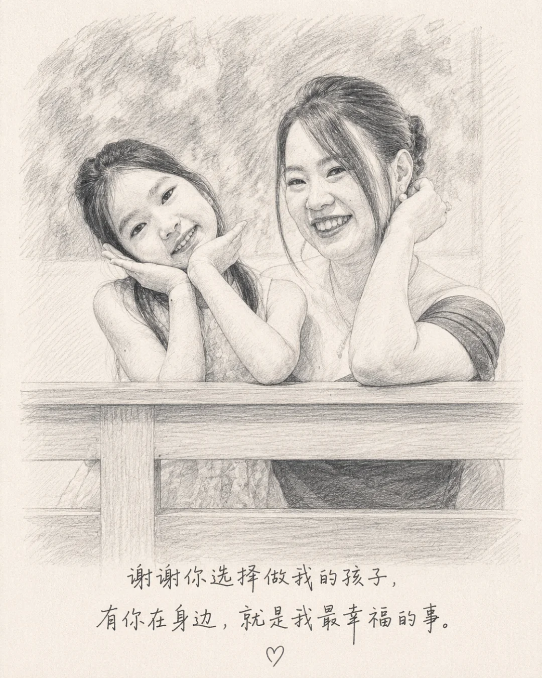 太有爱了！我的Chatgpt母女素描画