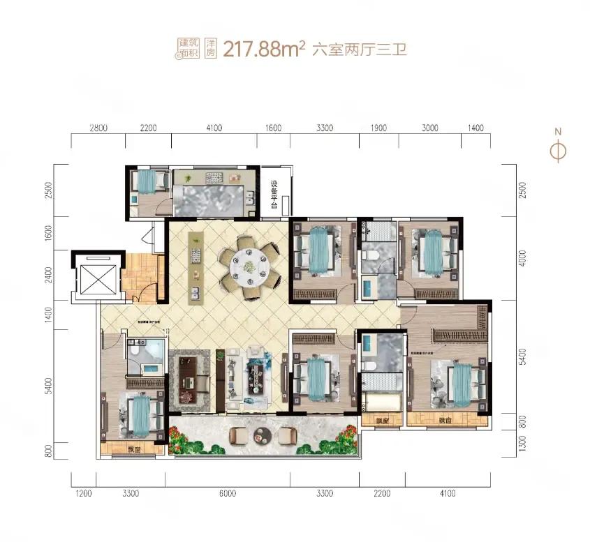 216.8㎡的房子可能是你最喜欢的一种感觉。客厅采用了高规格的一种设计方式，大宽