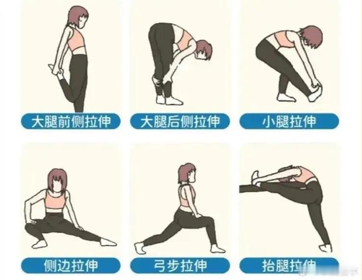 跑步前后全身拉伸图解根据运动类型和身体部位，拉伸可分为动态拉伸（运动前）和静态拉