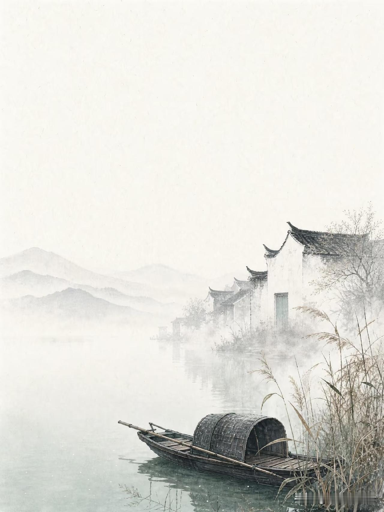 烟雨入江南，山水如墨染哇饭烟雨江南插画分享烟雨悠悠景烟雨诗