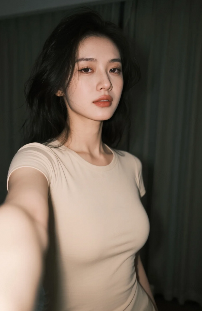 自拍的她，像一幅未完成的暗调油画