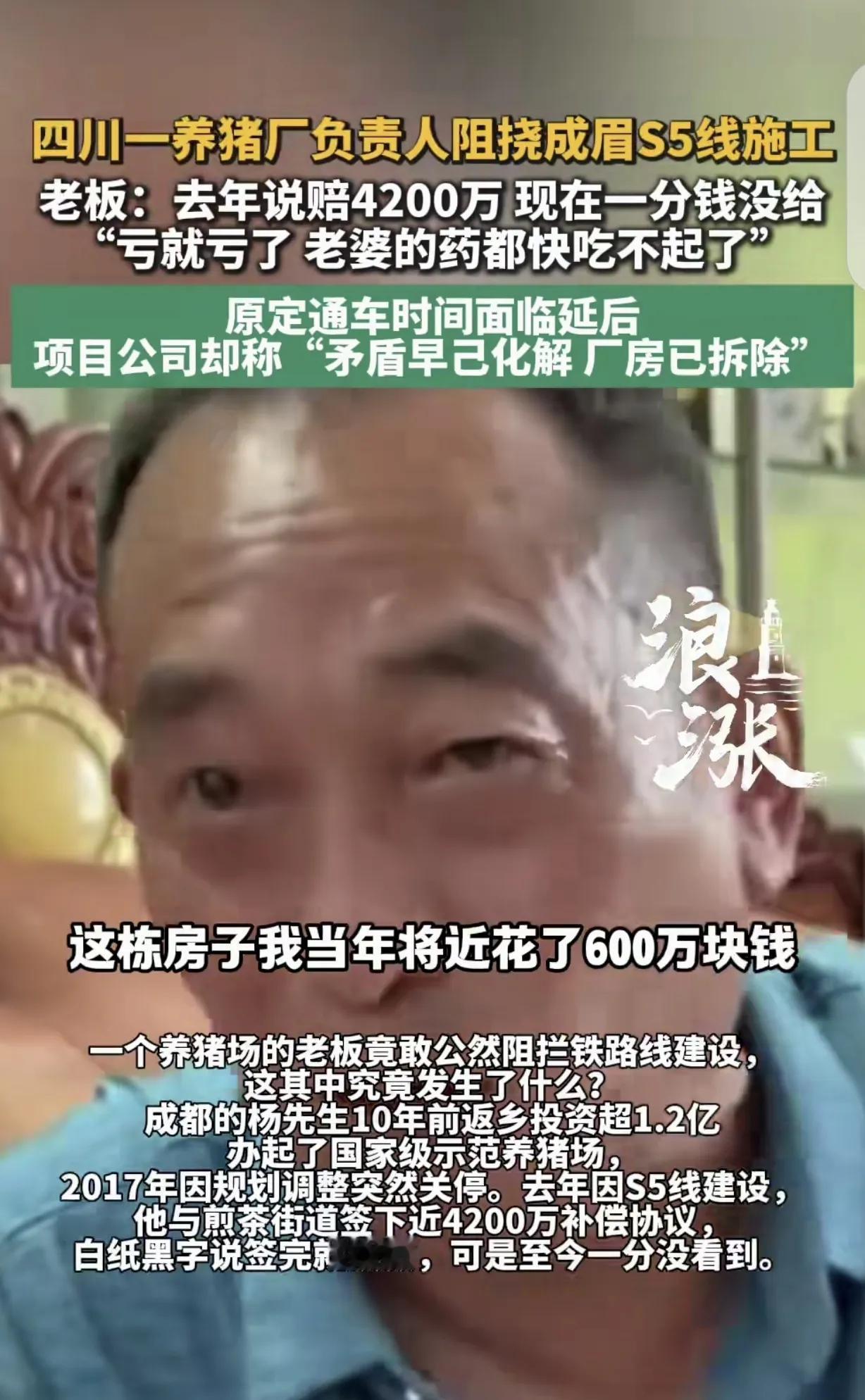 心寒！成都一男子10年前砸1.2亿开了一个养猪场，2026年因S5线建设，他的猪