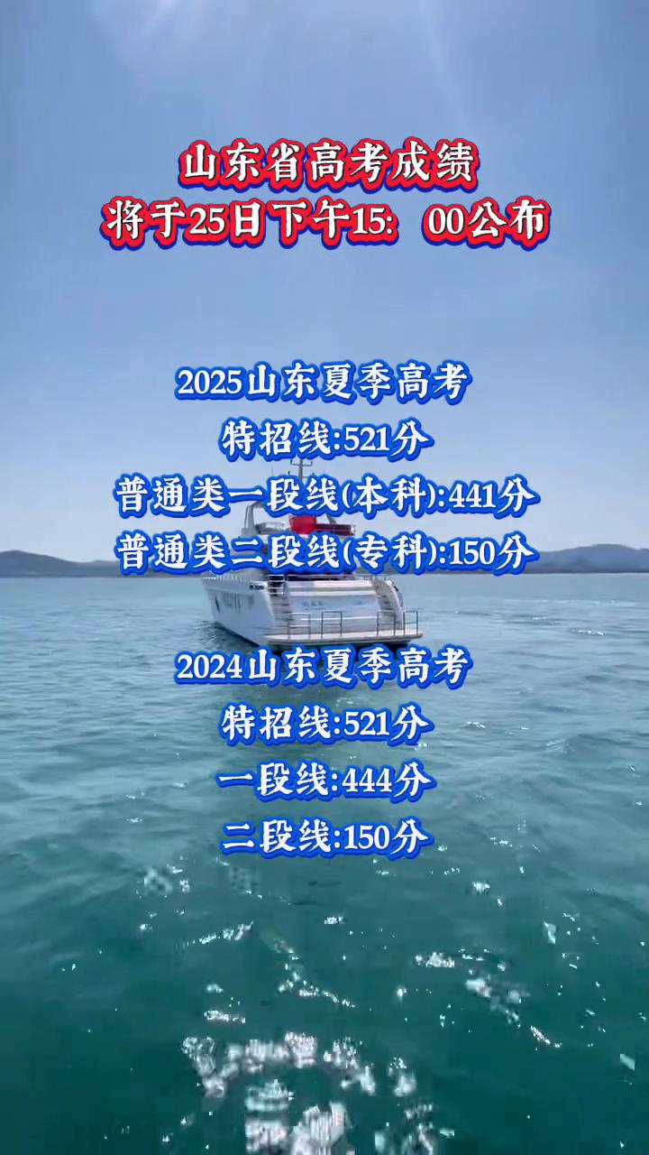 山东省高考成绩将于25日下午1500公布。2025山东夏季高考特招线：521分