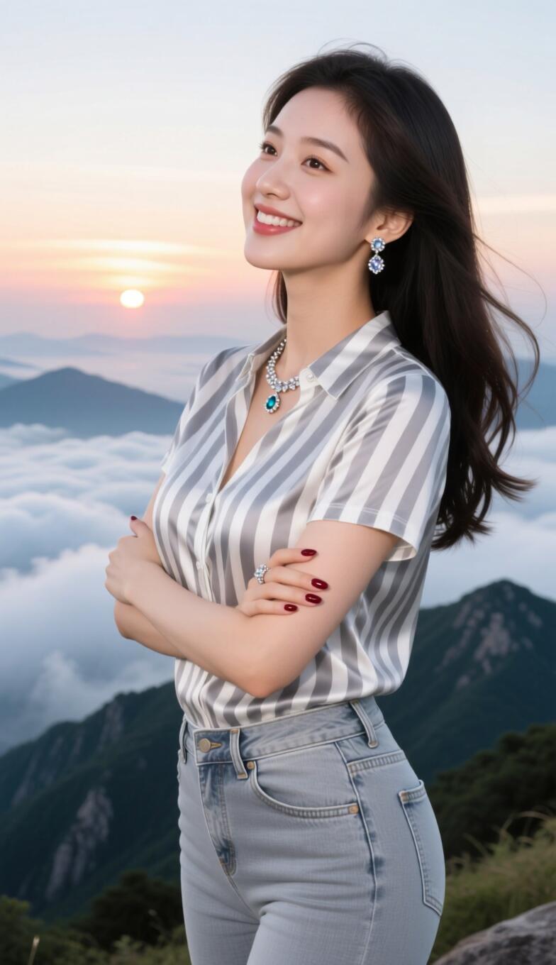 夕阳下的微笑，云海中的浪漫，与自然融为一体。