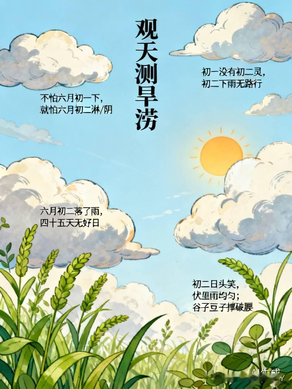 今天是六月初二恰逢入伏民间俗语有。一、观天测旱涝（流传最广）不怕六月初一下，