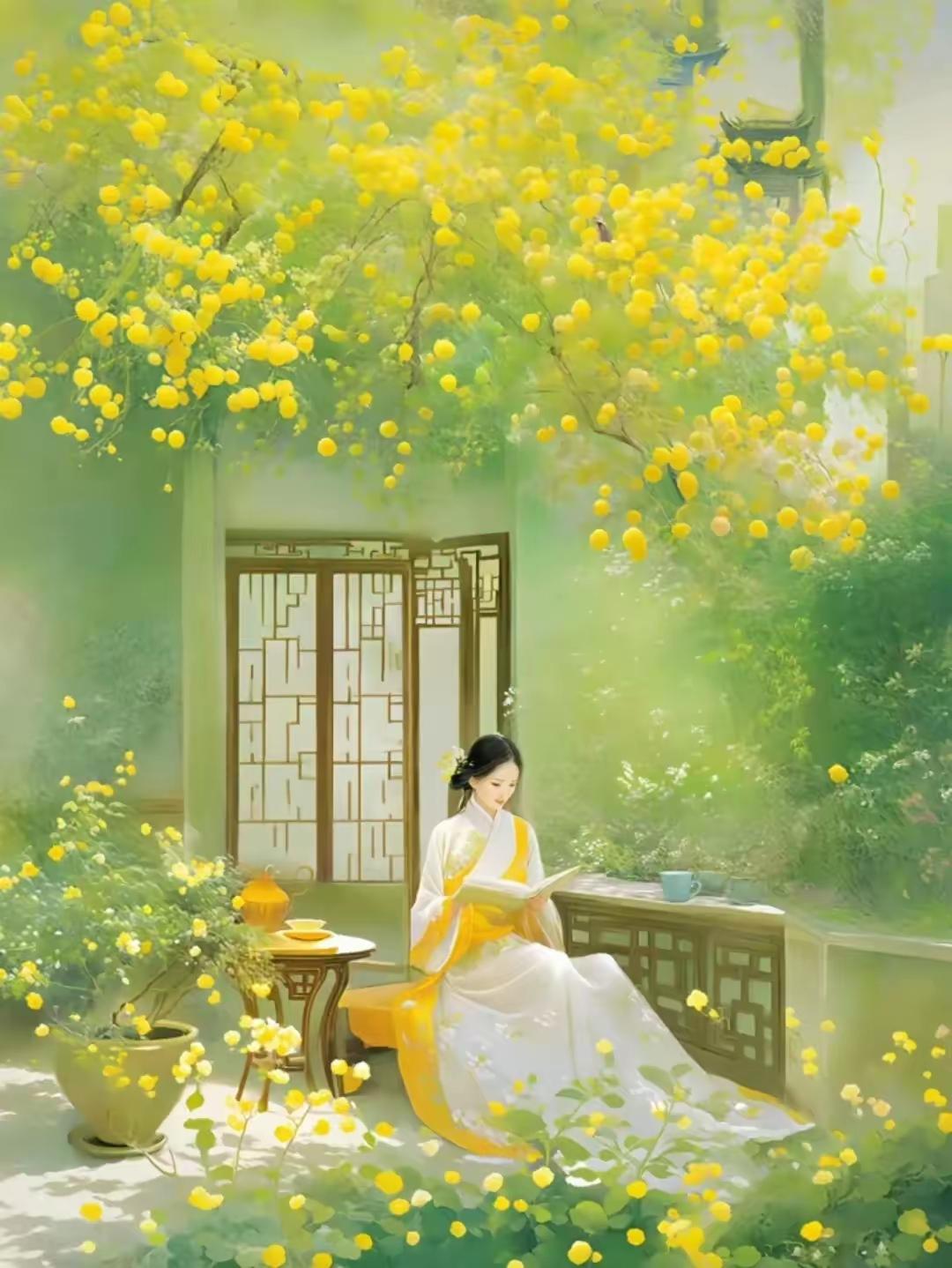 上联：园清树静花添彩，诚邀下联下联:池碧水幽鸟入梅。池碧水润叶生辉。欢迎对下联。