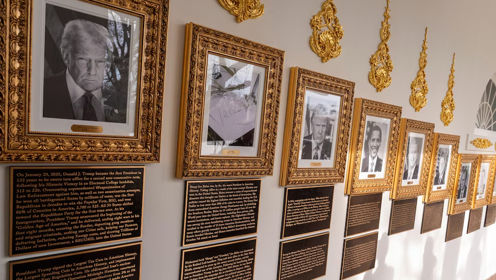 美国“总统星光大道”改造后亮相, 特朗普给多位前任总统写“嘲讽批语”