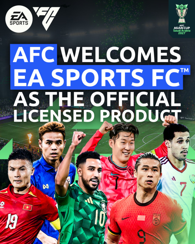 亚洲杯官方宣布，已与《EASportsFC》达成合作，后者将会获得赛事官方授