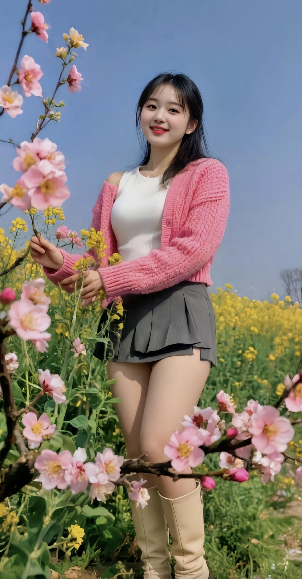 春风拂面笑，花间人如玉。