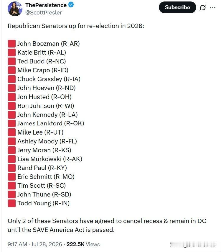 2028年面临连任竞选的共和党参议员名单：JohnBoozman（共和党-阿