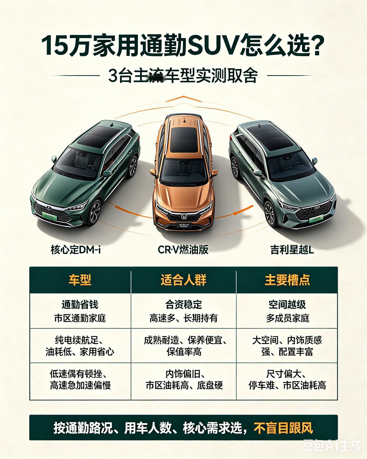 15万家用通勤SUV怎么选？3台主流车型实测取舍，新手不踩坑15万是普通家庭买