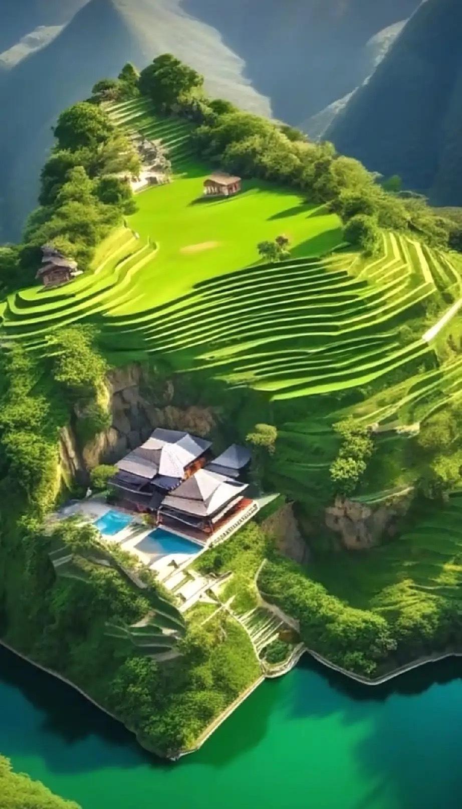 一半田园梯田，一面翡翠湖水，这才是藏在深山里的避世庄园