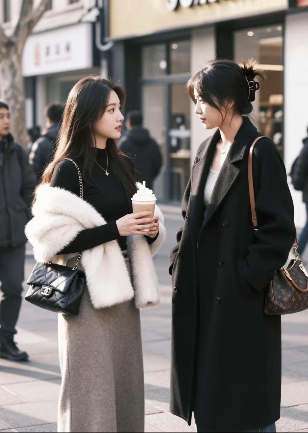 街拍系列/大上海的街拍，冬日美女的时尚穿搭，一道亮丽的风景线都市街拍穿搭上海女