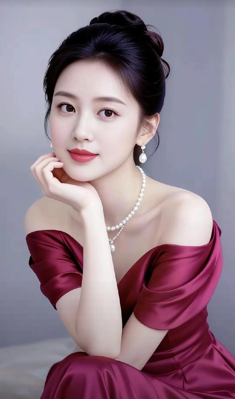 优雅红裙，珍珠闪耀，气质满分！