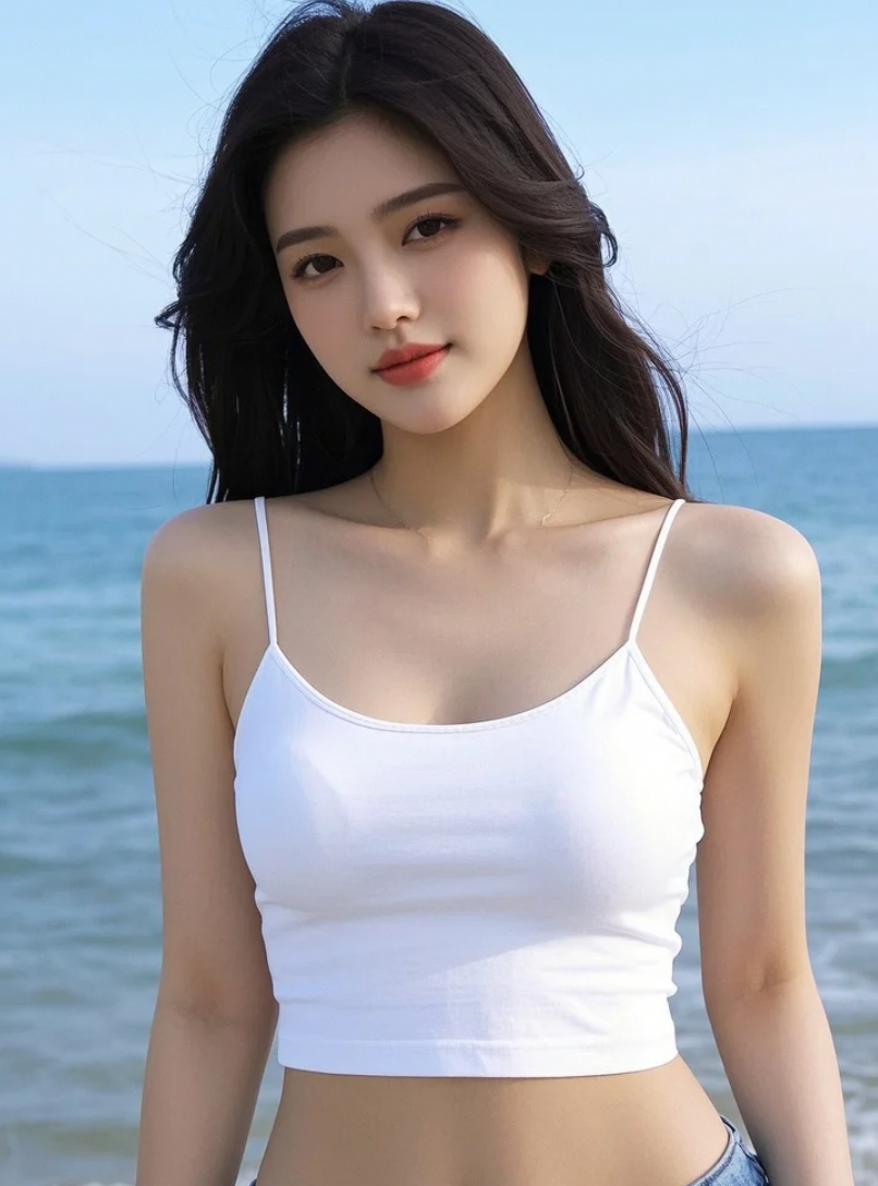 少妇的闲适午后，海天一色作伴