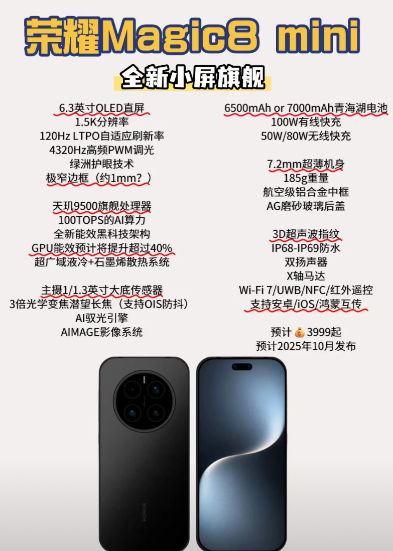 荣耀Magic8mini爆料汇总，这不得卖爆？机圈又刮起小屏风，基本各家都