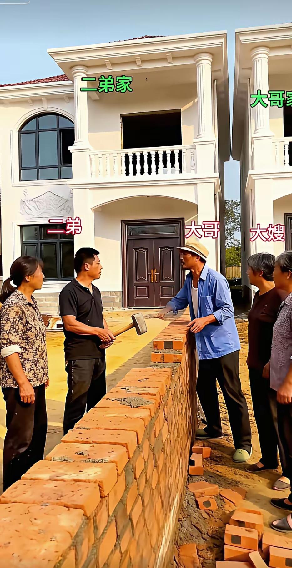 兄弟因一堵围墙反目！二弟外出几日，大哥砌墙越界引发冲突二弟出门办事不过短短几日