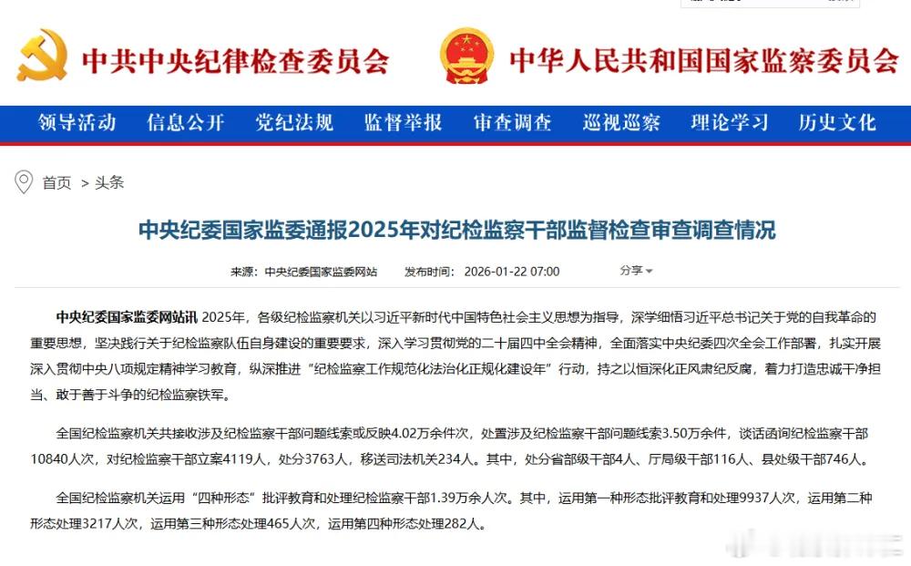 全国纪检监察机关共接收涉及纪检监察干部问题线索或反映4.02万余件次，处置涉及纪