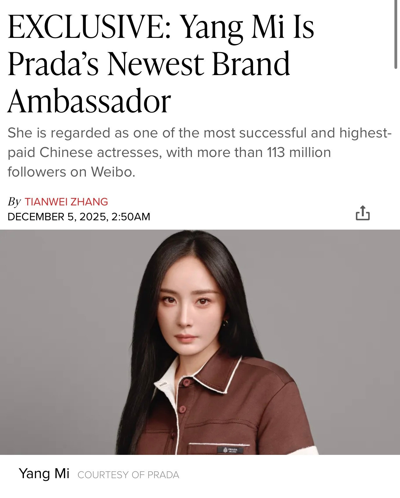 杨幂｜PRADABrandAmbassadorWWD首发、Prada