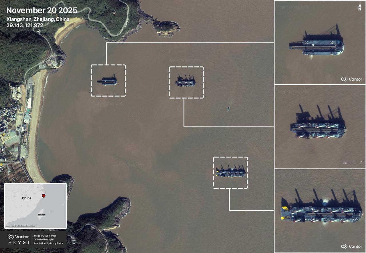 外网11月20日卫星图片俯瞰我国“登陆神器”。有普通版，plus版，max版三种