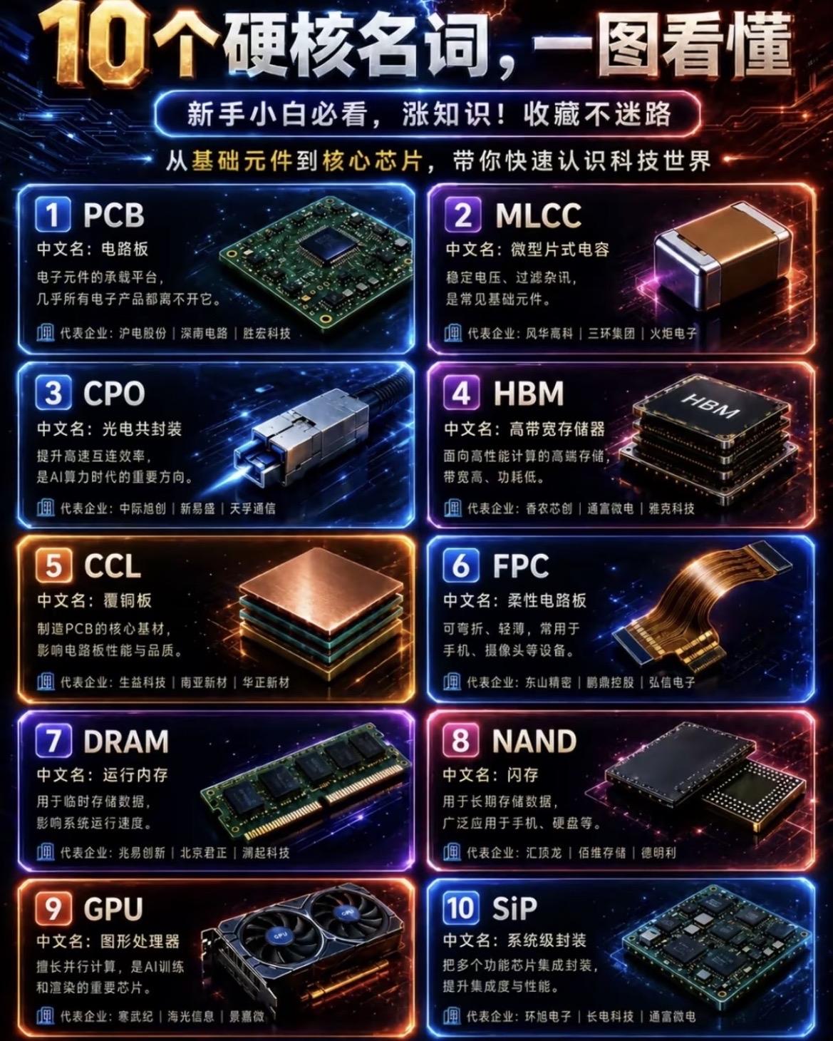 10个芯片黑话一张图全搞定想入坑半导体/数码，刷研报总被专业名词绕晕？一张图