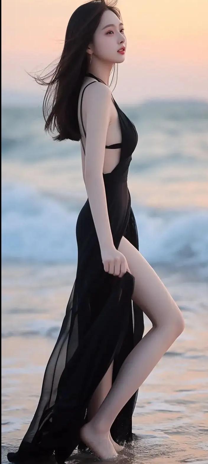 碧海潮生，那是一幅绝美的画卷，而美人踏浪而来，更是为这画卷添上了灵动的一笔。之