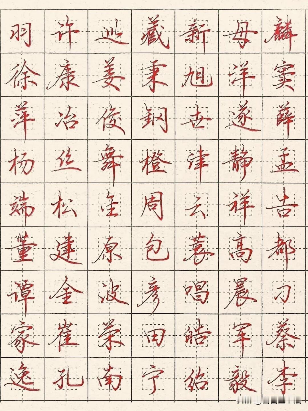 这套硬笔行书常用字范本太实用了！红笔书写，田字格定位，日常高频汉字全覆盖。笔法流