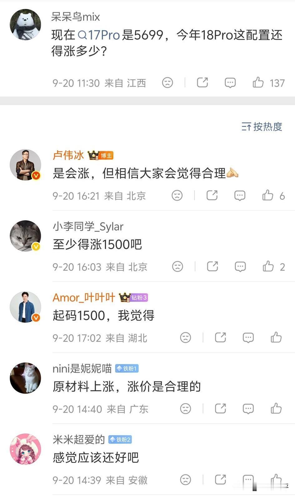 小米18Pro系列确定涨价那么涨价多少比较合适呢？目前17Pro起售