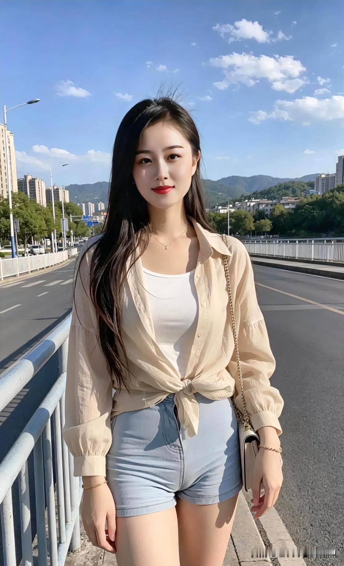 发现美桥边清风起，浅衫牛仔，明媚正当时。
