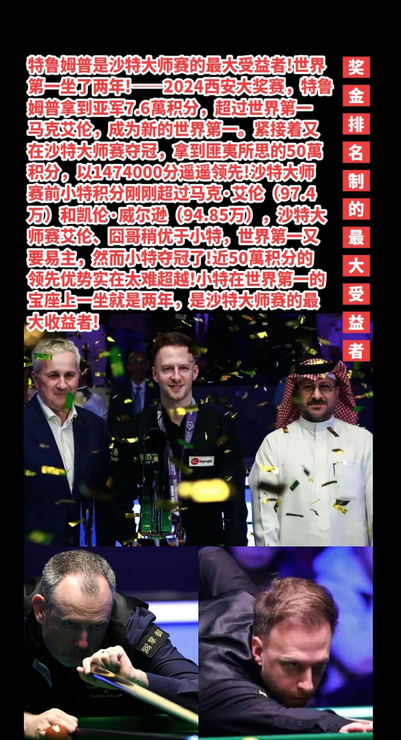 特鲁姆普是沙特大师赛的最大受益者。