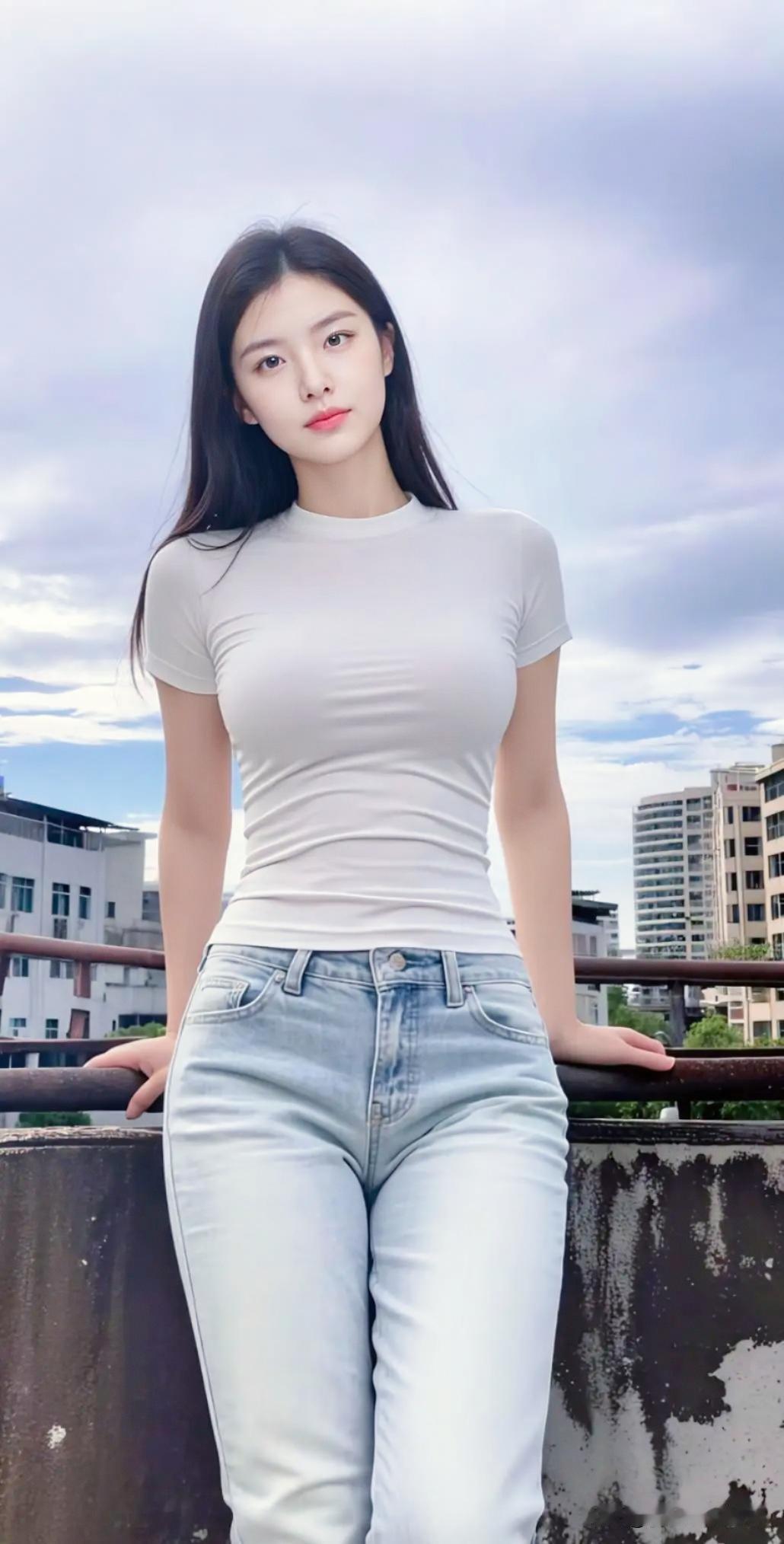 站在天台的张京美不美